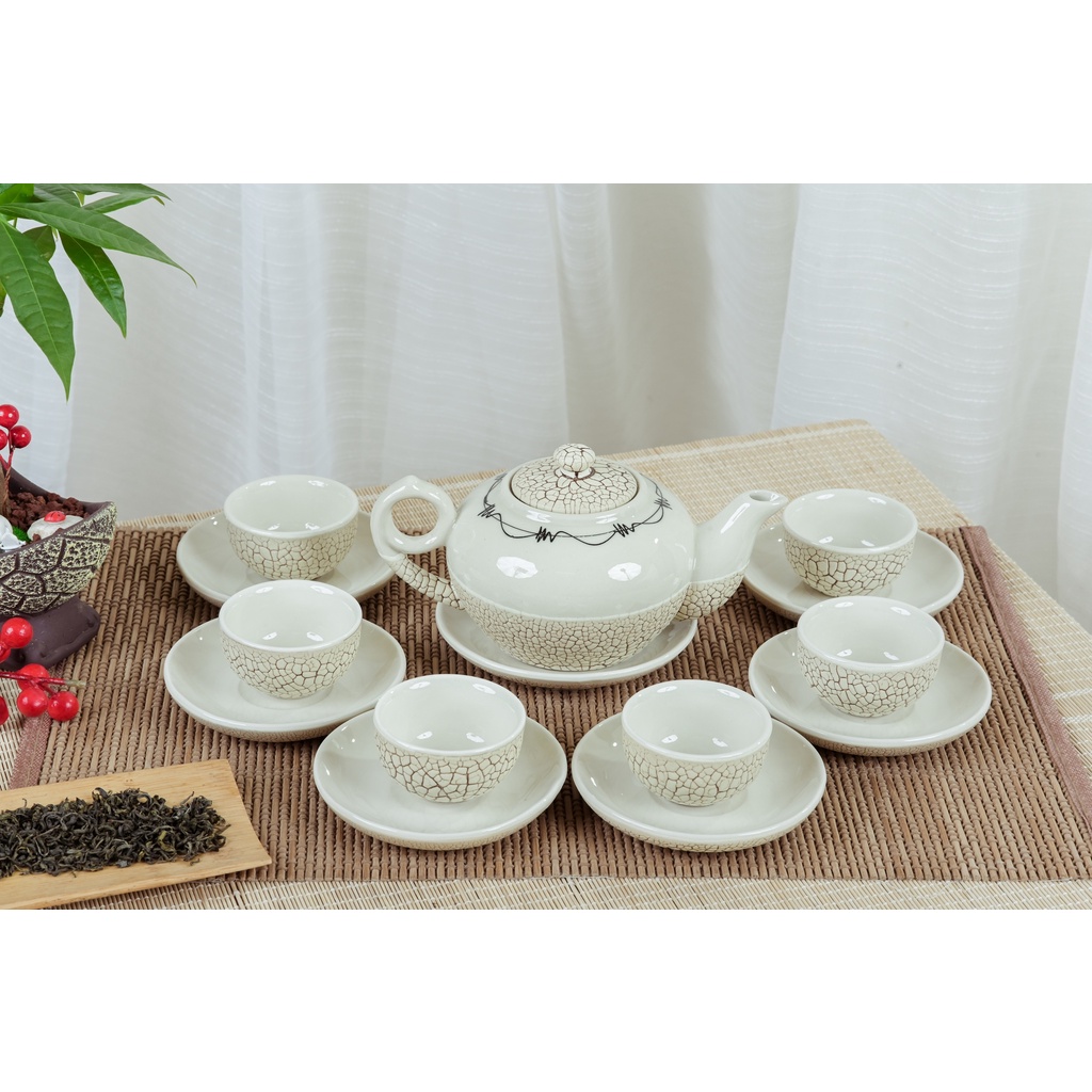 Bộ ấm chén trà men rạn lưới quai xoắn @ làng nghề Bát Tràng nhiều màu sắc bền đẹp