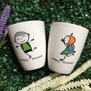 Set 2 ly sứ trắng hoạ tiết xinh 300ml