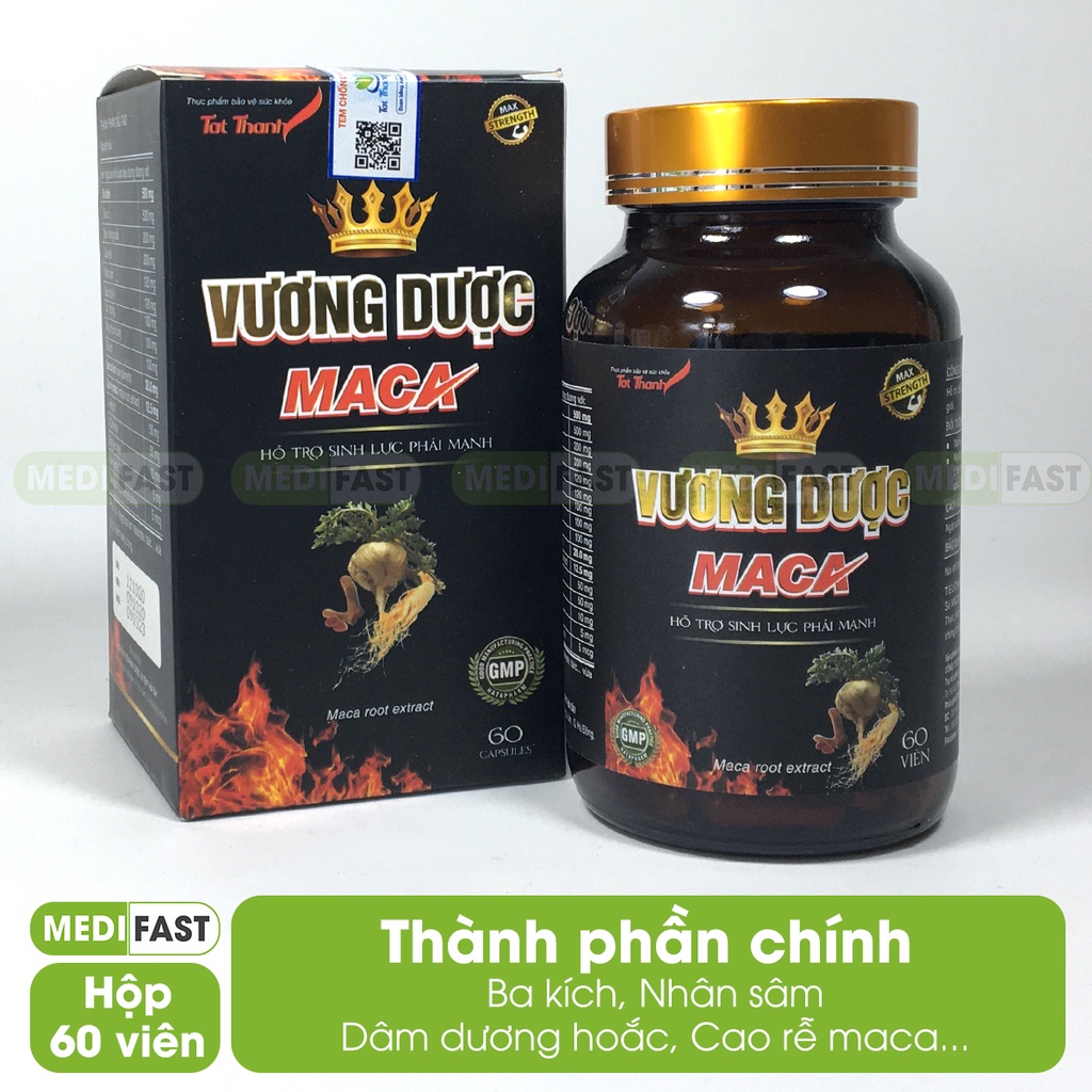 Vương Dược Maca - Hỗ trợ tăng cường sức khỏe sinh lý nam giới -  Hộp 60 viên tăng sinh lực bổ thận tráng dương