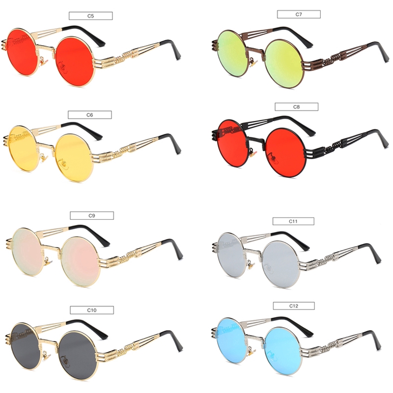 Metal Punk Retro Sunglasses Round Mirror Woman Men Driver Sunglasses UV400