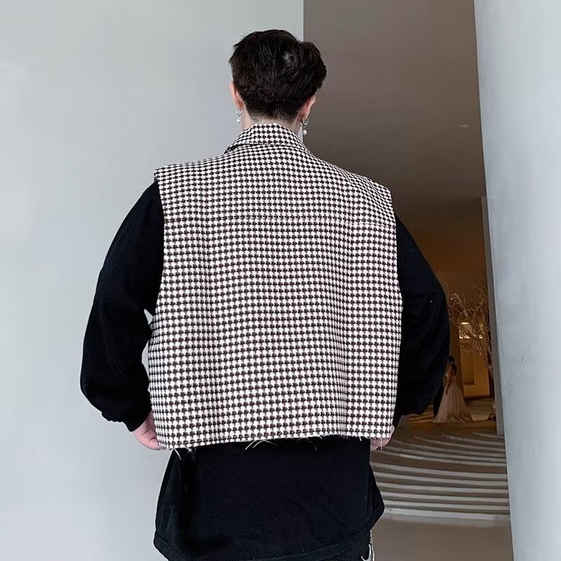 Áo Khoác Sát Nách Kẻ Sọc Caro Trẻ Trung Thời Trang Phong Cách Hàn Quốc Cho Nam