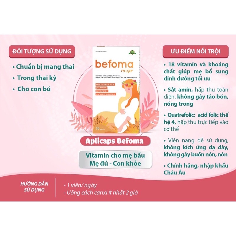 Vitamin tổng hợp cho bà bầu Befoma Mujer (bổ sung sắt, acid folic, vitamin,khoáng chất cho phụ nữ mang thai &amp; cho con bú