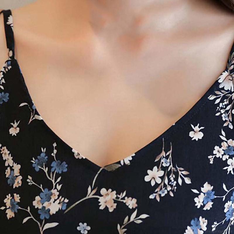 Đầm hai dây cổ chữ V hoạ tiết hoa thanh lịch vải chiffon nhẹ nhàng | BigBuy360 - bigbuy360.vn