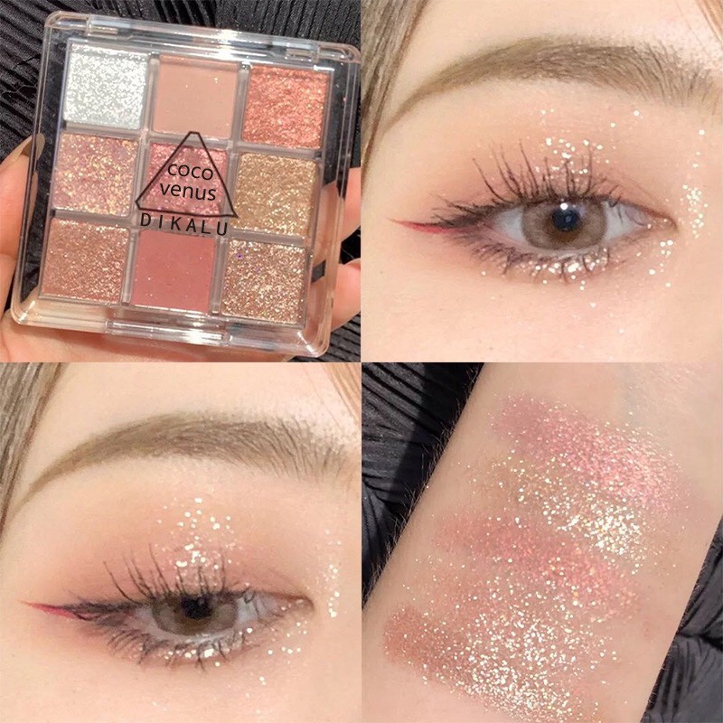 Phấn mắt DIKALU COCO VENUS bảng 9 ô màu Nhũ, Kim Tuyến Chính Hãng Nội địa Trung
