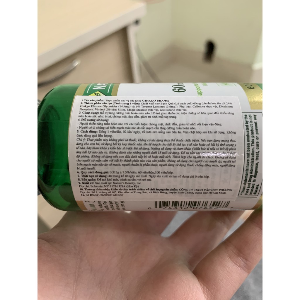 Viên uống bổ não Nature's Bounty Ginkgo Biloba 60mg 60 viên - cvspharmacy