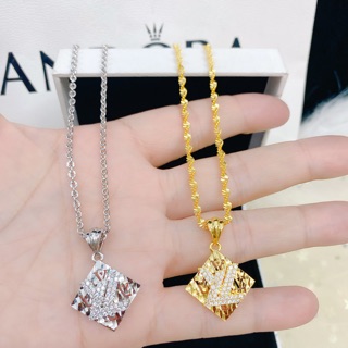 Dây chuyền mặt Lv mạ vàng + bạch kim