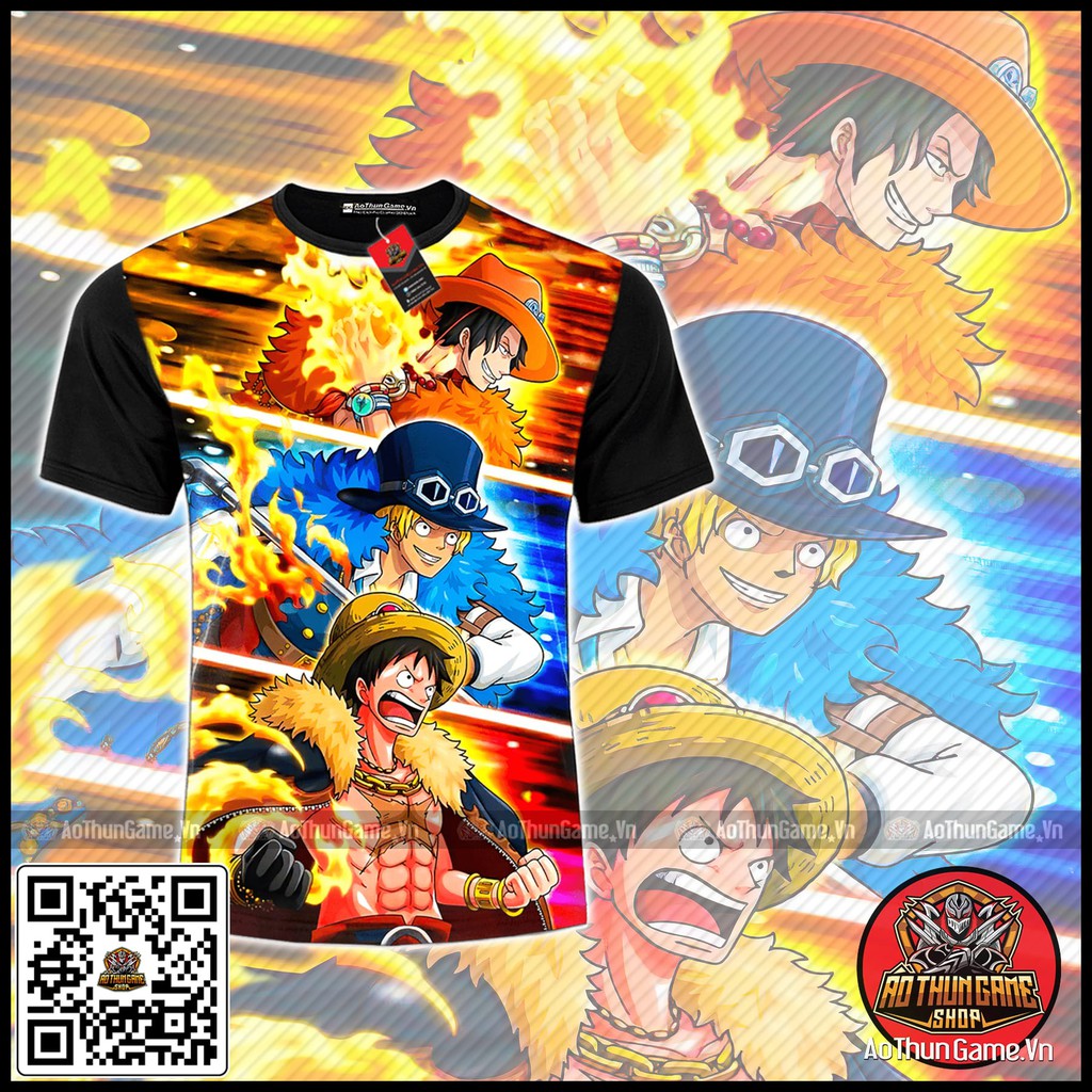 ☘️ Áo One Piece Luffy Ace Sabo 3AE v1 mới nhất (3D Đen) , áo đảo hải tặc Anime Manga ☘️ (Shop AoThunGameVn)