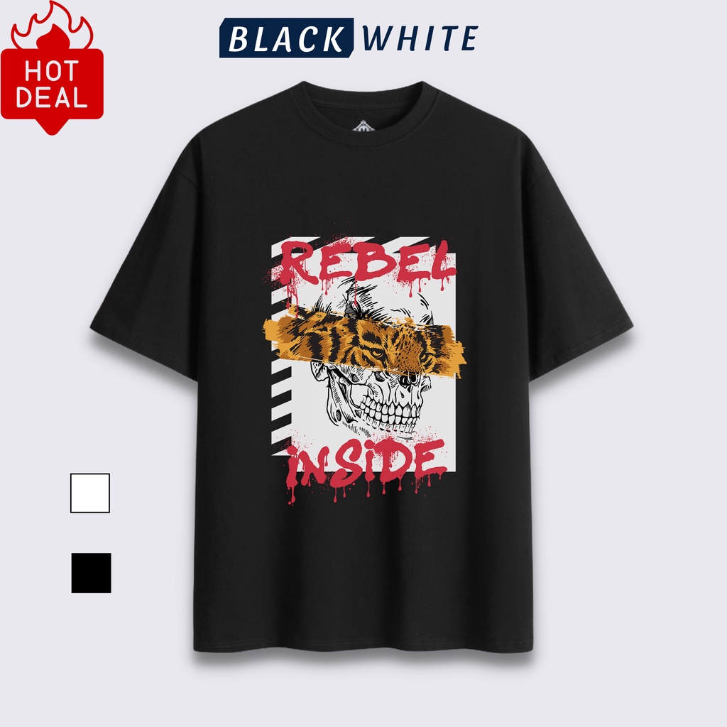 Áo thun unisex form rộng tay lỡ phông nam nữ BLACK&WHITE Cotton cao cấp 100%  hình REBEL INSIDE (BW2
