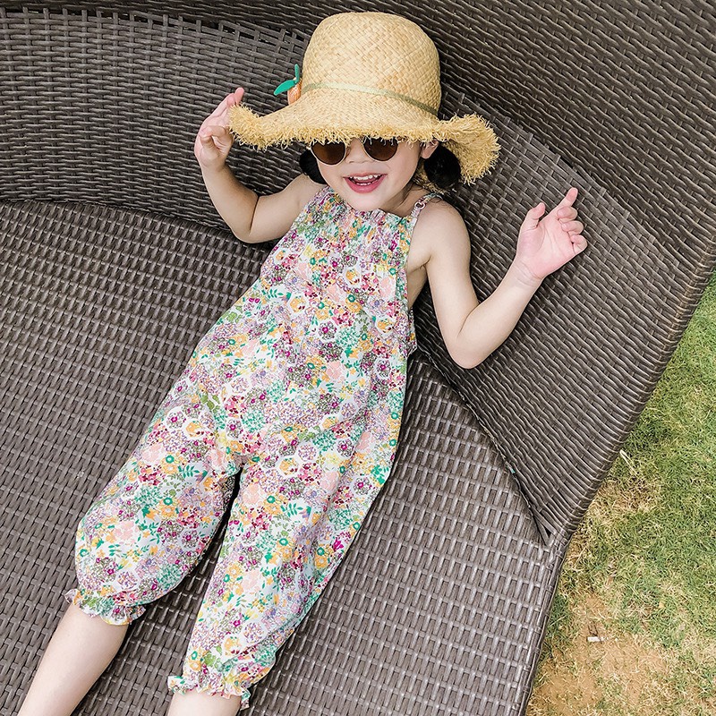 Quần yếm Dáng Rộng Hoạ tiết Hoa Phong Cách Hàn Quốc Bé Gái