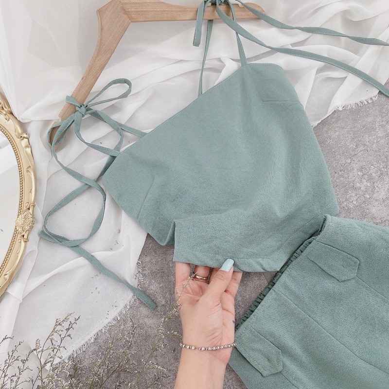 SET ÁO XANH 2D CROP QUẦN SUÔNG | BigBuy360 - bigbuy360.vn