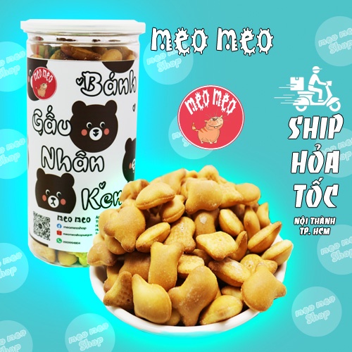 Bánh quy gấu nhân kem MeoMeoShop 400g đồ ăn vặt Sài Gòn vừa ngon vừa rẻ