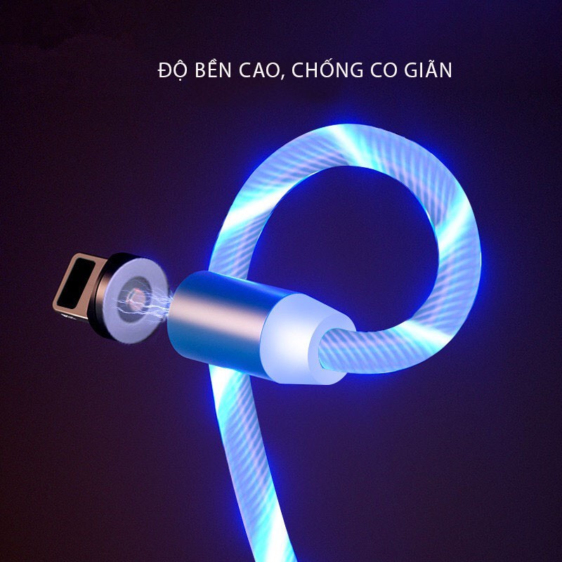 Cáp Sạc Nam Châm Phát Sáng Đèn Led Xoay 360 Độ Dành Cho Iphone, Android, Type-C