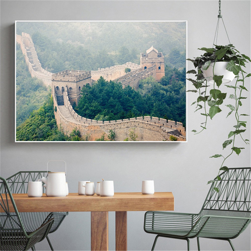 Tranh Vải Canvas Treo Tường Hình Phong Cảnh Núi Hoàng Hôn Trung Hoa Trang Trí Phòng Khách