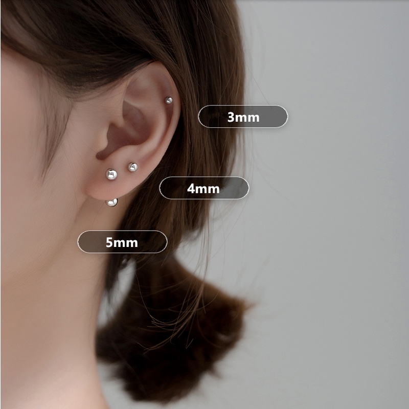 1 Đôi Bông Tai Hạt Tròn Bằng Thép Không Gỉ Đơn Giản Thời Trang Cho Nam Và Nữ