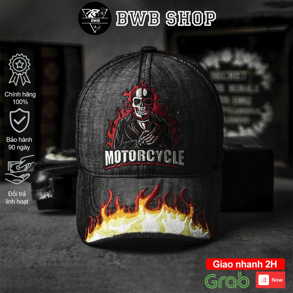 Mũ lưỡi trai phong cách bụi bặm, nón kết nam BWB Shop chính hãng Motorcycle Denim Cap, chất liệu Denim Jean cao cấp