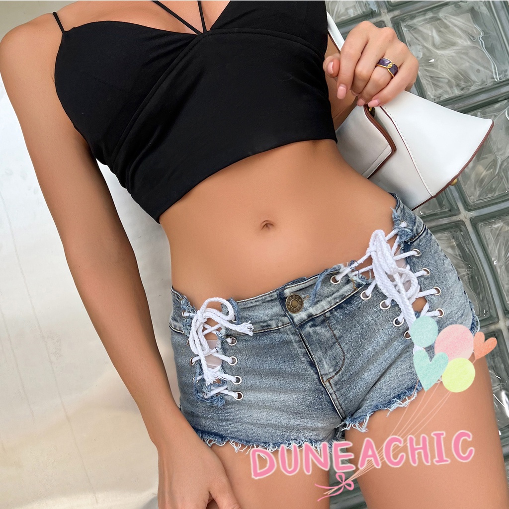 DUNEA Quần short denim nữ lưng cao thời trang plus size