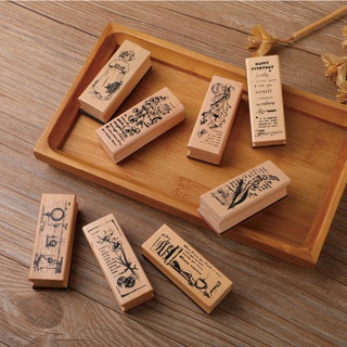 Bộ Con Dấu In Hình Hoa Lá Bằng Gỗ Với Cao Su Kiểu Vintage Trang Trí Thủ Công Diy