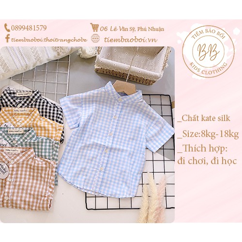 Áo bé trai sơ mi cổ trụ với 5 màu pastel, vải không nhăn, thời trang trẻ em