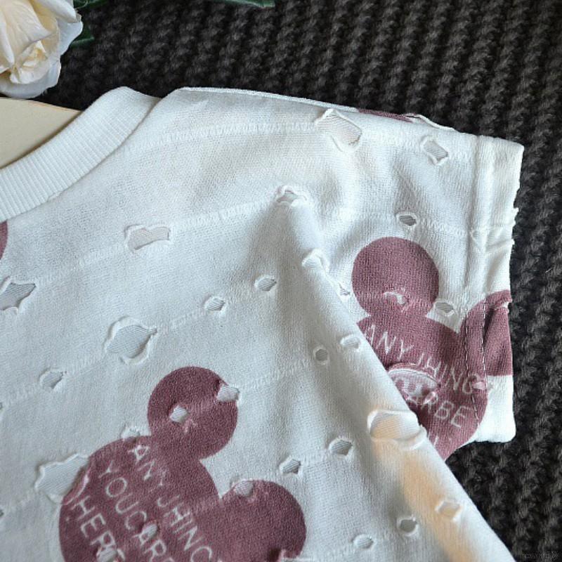 Bộ áo thun tay ngắn và quần short họa tiết chuột Mickey đáng yêu cho bé gái