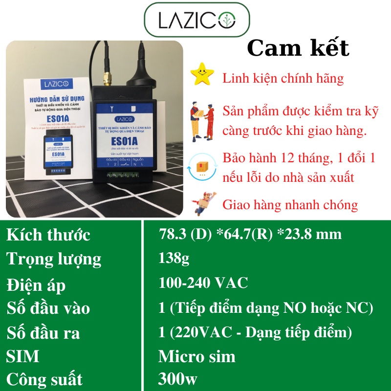 Thiết bị cảnh báo mất điện qua điện thoại không giới hạn khoảng cách LAZICO ES01A