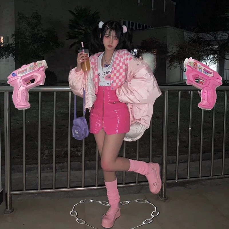 Áo lông croptop ca rô hồng dài tay phong cách chic ulzzang SAM SAM BOUTIQUE