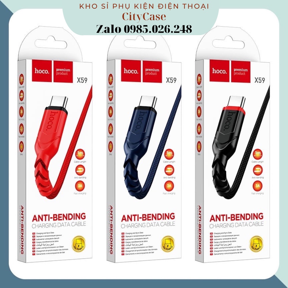 Cáp Sạc Nhanh Hoco X59 Dây Dù,Chống Gãy, Chống Đứt Nhanh 2.4A/3A Hỗ Trợ Truyền Dữ Liệu Cho ip/Micro USB/Type-C Dài 1M