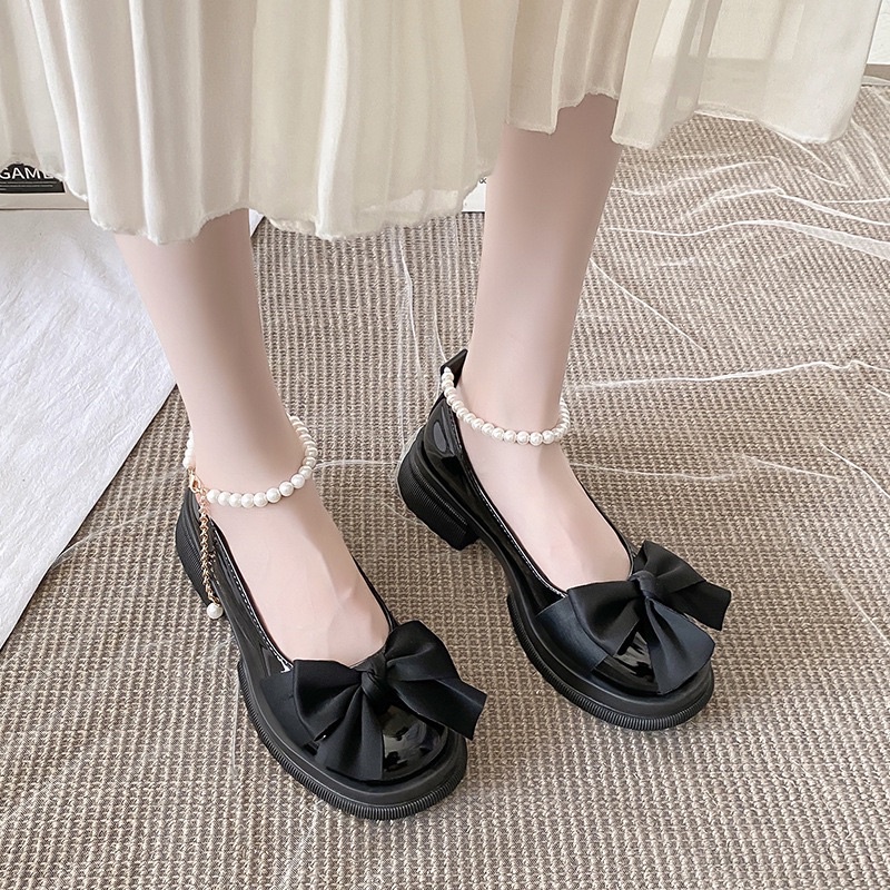 Giày búp bê lolita nơ quai cài đế cao phong cách ulzzang đi học cao cấp BRATINA GD007