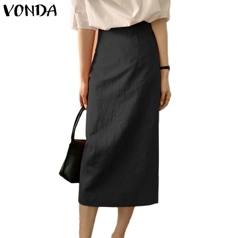 Chân váy VONDA dáng suông dài lưng cao màu trơn phong cách Hàn Quốc đáng yêu thời trang cao cấp cho nữ