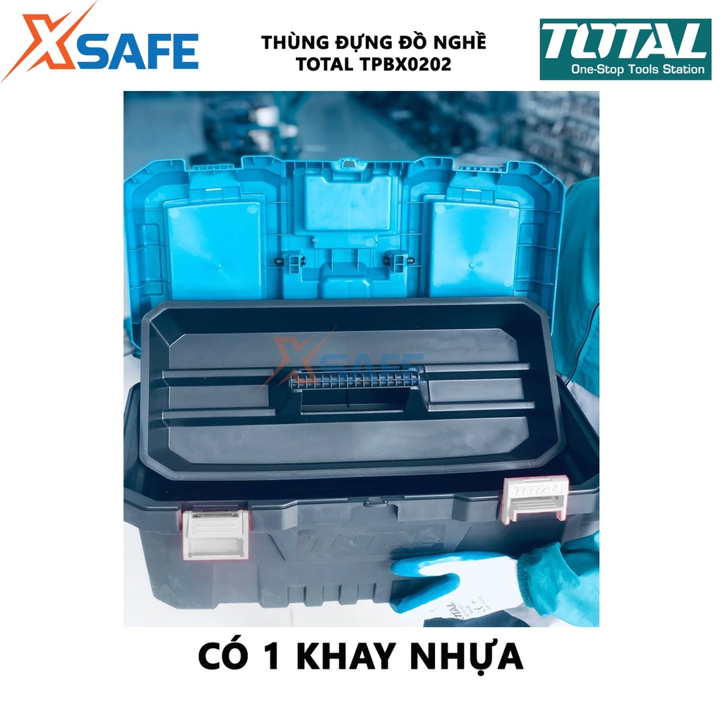 Hộp dụng cụ khóa kim loại TOTAL TPBX0202 Thùng đựng đồ nghề tải tối đa 20KG, khóa kim loại, tay cầm độ bền cao - [XSAFE]