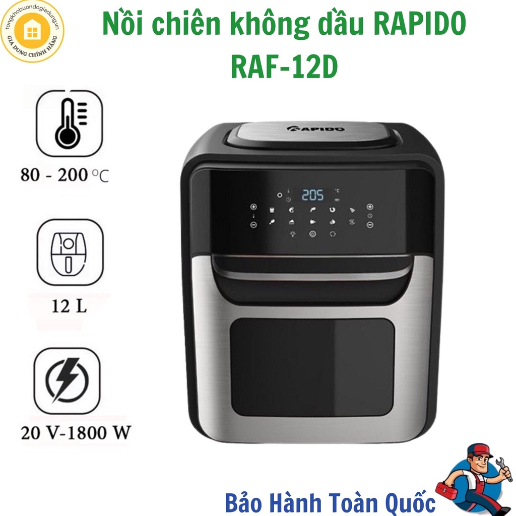 [Mã ELHADEV giảm 4% đơn 300K] Nồi chiên không dầu Rapido RAF 12D, Dung tích 12 lít, Bảo hành chính hãng 12 tháng