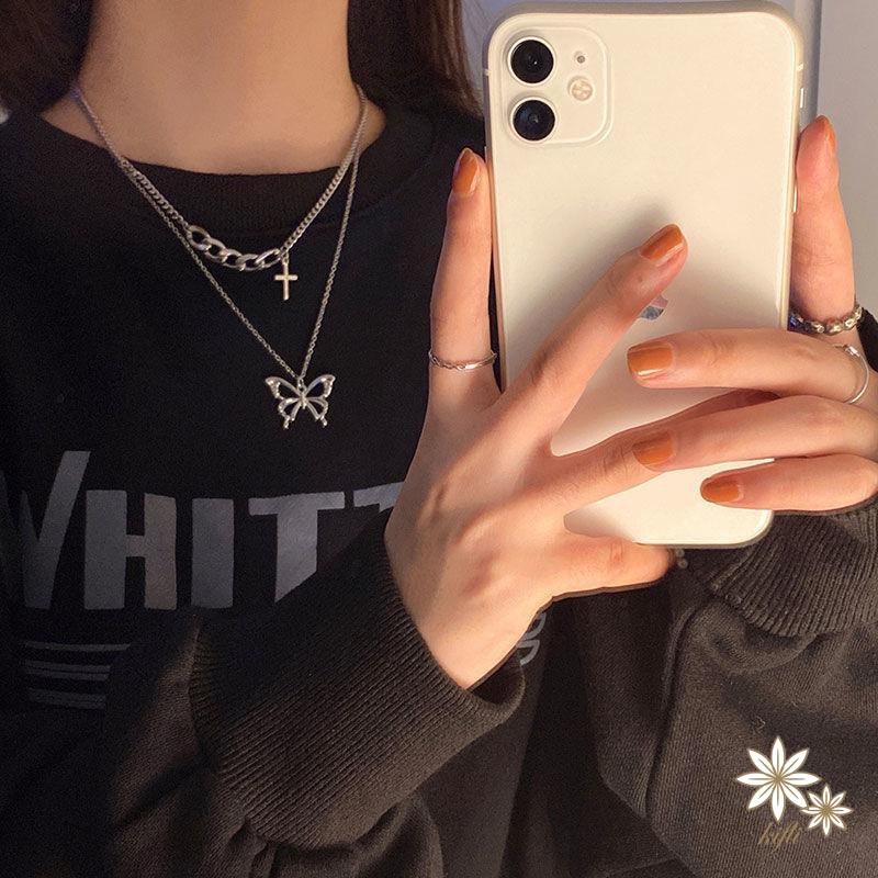 Vòng cổ hai lớp mặt hình bướm phong cách hip hop cá tính thời trang