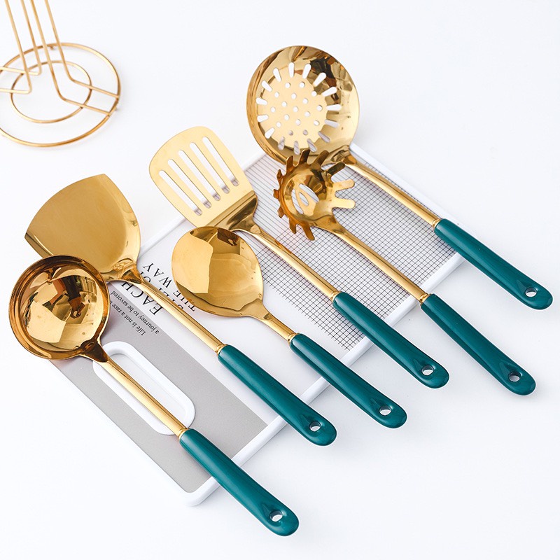 Bộ Muôi Thìa Muỗng Nhà Bếp Kèm Giá Treo Cao Cấp Inox 304 Không Gỉ