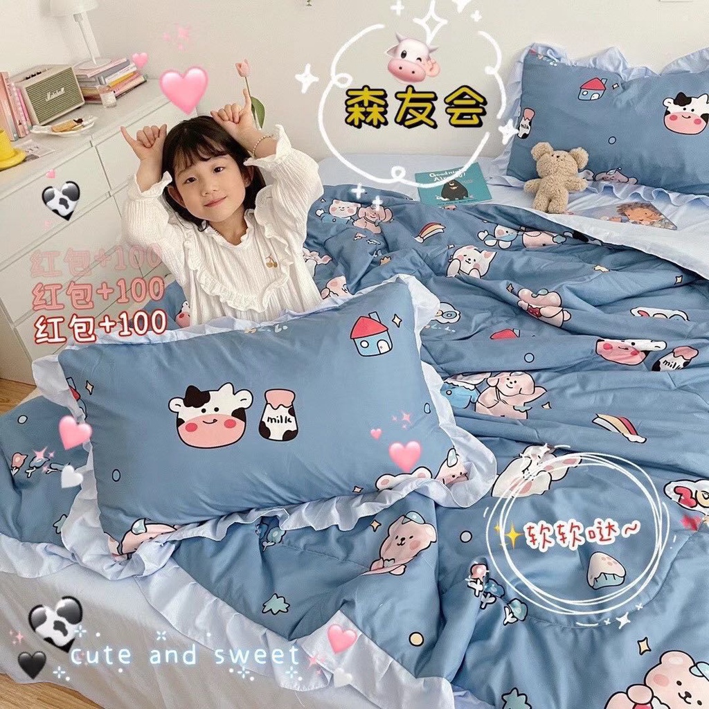 Bộ Chăn Ga Gối Cotton Đũi Bèo Chăn Chần Hè Cao Cấp Mẫu Mới 2021 - loại 1