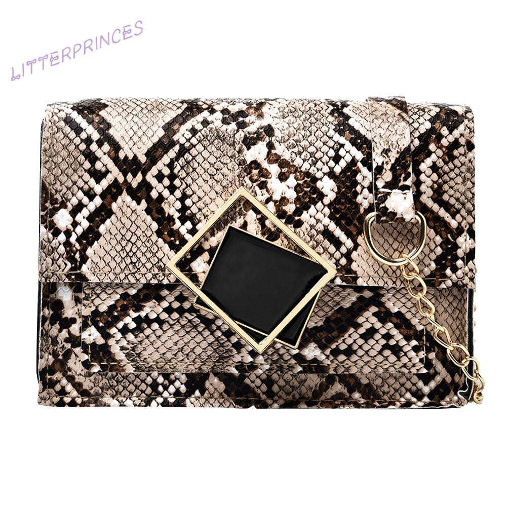 Litterprinces Women Shoulder Crossbody Bag Snake Pattern Chain Buckle Tote Small Handbags