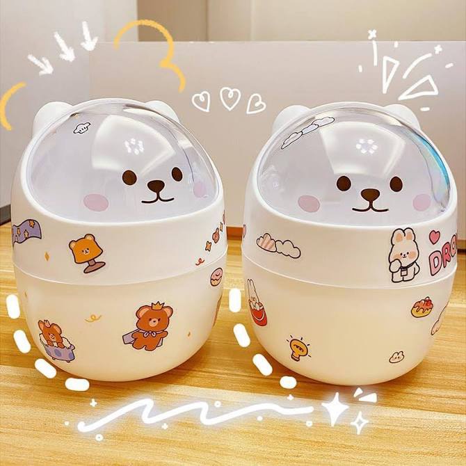 Thùng Rác Mini Để Bàn Trang Trí cực kì Cute Đáng yêu - Thùng Rác Lật Kèm Sticker