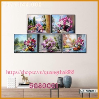 Bộ 5 Tấm Tranh treo tường Bình Hoa trang trí đẹp nhà cửa hiện đại phòng khách làm việc ngủ, bếp ăn, cầu thang 5080001