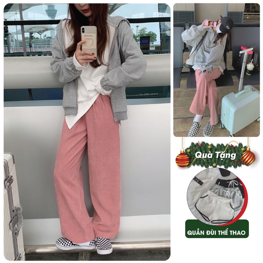 Quần Ống Rộng Nhung Tăm Lưng Cao Dáng Suông, Quần Dáng Dài Nữ Ulzzang Dáng Suông QD001