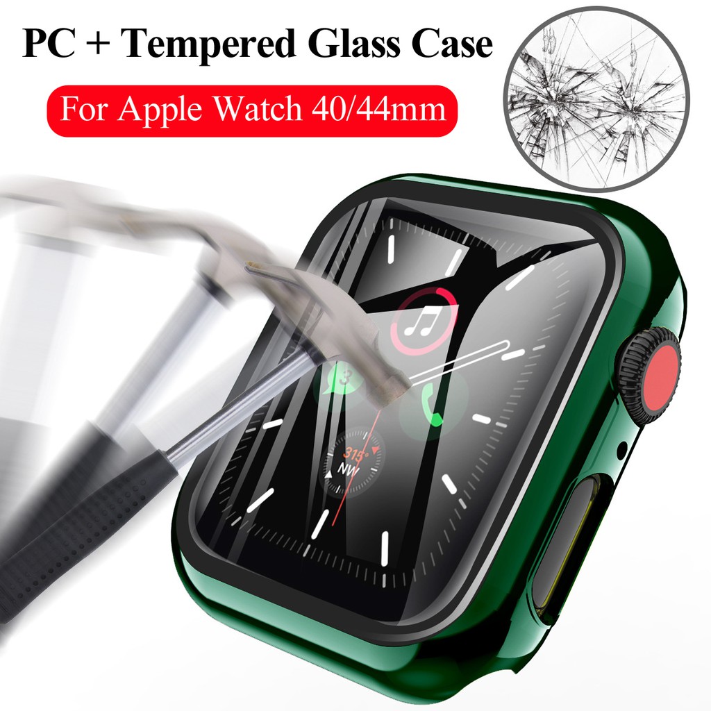 CHINK 3D Curved Plating Full Cover Tempered Glass Screen Protector Ultra-thin PC Case for Apple Watch Series 5 4 iWatch 40mm 44mm