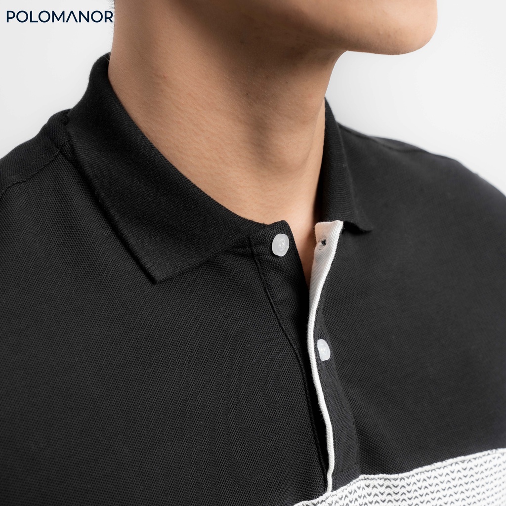 Áo Polo nam phối HALAND vải cá sấu cotton CMC, nam tính, thanh lịch, sang trọng - POLOMANOR