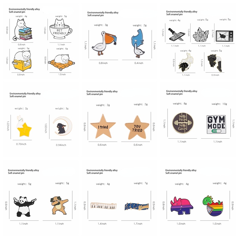 Set 2 Huy Hiệu Cài Áo Hình Động Vật / Trăng Sao / Khủng Long / Mèo Kiểu Gothic Punk