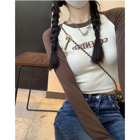 Áo Thun Lửng Tay Dài Thêu Chữ Trẻ Trung Cho Nữ