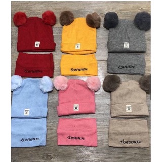 Set mũ len quả bông kèm khăn cho bé