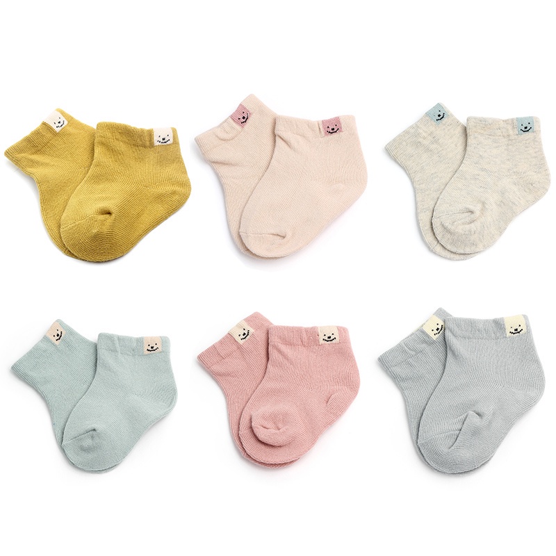 Tất Cotton Mềm Mại Thoáng Khí In Hình Mặt Cười Đáng Yêu Cho Bé