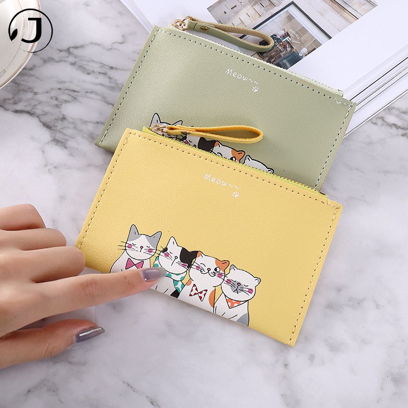 Ví ngắn đựng thẻ có khóa kéo in hoạt hình dễ thương dành cho nữ