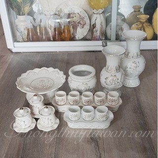 [Bán lẻ theo món] Đồ cúng bán thờ BẠCH NGỌC  (Lư, Ly, Chum, Dĩa, Ống Nhang)