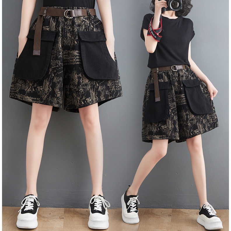 A252 Quần short jean bigsize freesize họa tiết cá tính nền đen dễ phối
