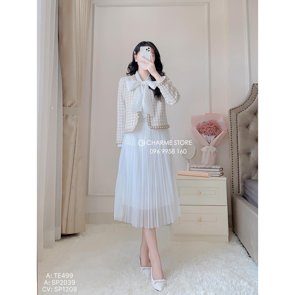 Áo khoác dạ nữ dáng ngắn tiểu thư thiết kế Charme 9109