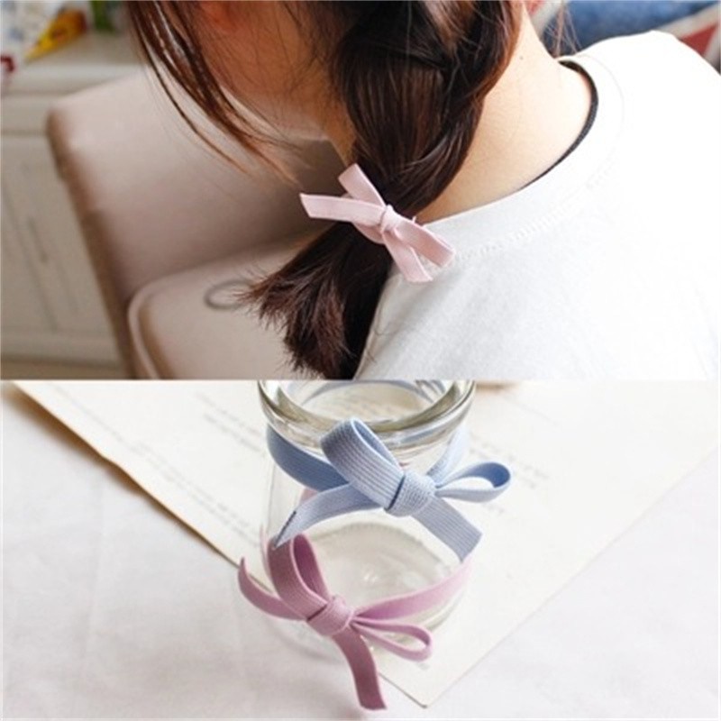 Dây Buộc Tóc Cao Su Co Giãn Màu Trơn Hình Nơ Đơn Giản Cho Nữ