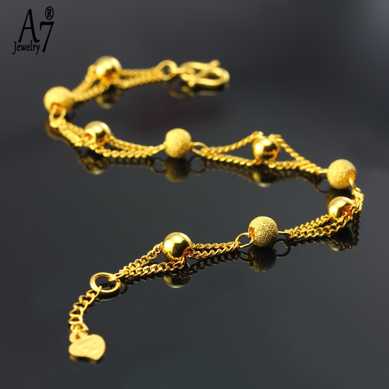 Vòng tay xâu hạt màu vàng đồng 18K thời trang