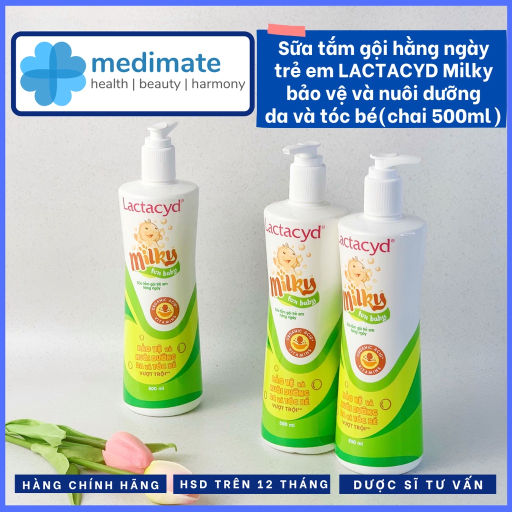 Sữa tắm gội hằng ngày trẻ em LACTACYD Milky for baby bảo vệ da và nuôi dưỡng tóc cho bé 250 ml và 500 ml